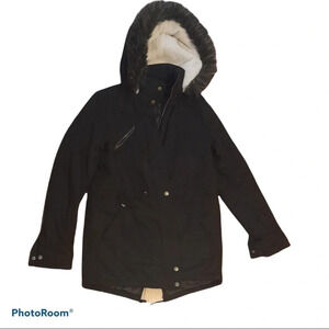 Glamsia black puffer faux fur trim jacket  M